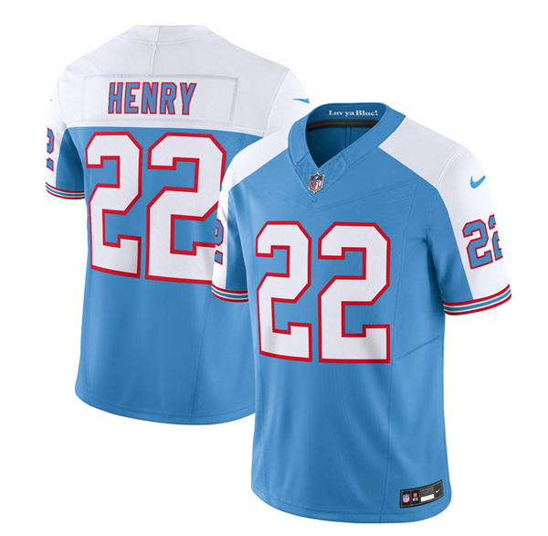 Men’s Tennessee Titans #22 Derrick Henry Blue White 2023 F.U.S.E. Vapor Limited Throwback Football Stitched Jersey