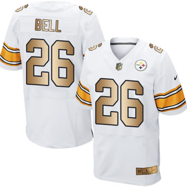 Nike Steelers #26 Le’Veon Bell White Men’s Stitched NFL Elite Gold Jersey