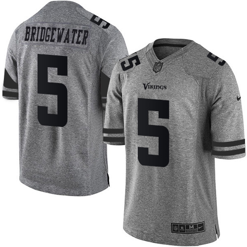 Nike Vikings #5 Teddy Bridgewater Gray Men’s Stitched NFL Limited Gridiron Gray Jersey