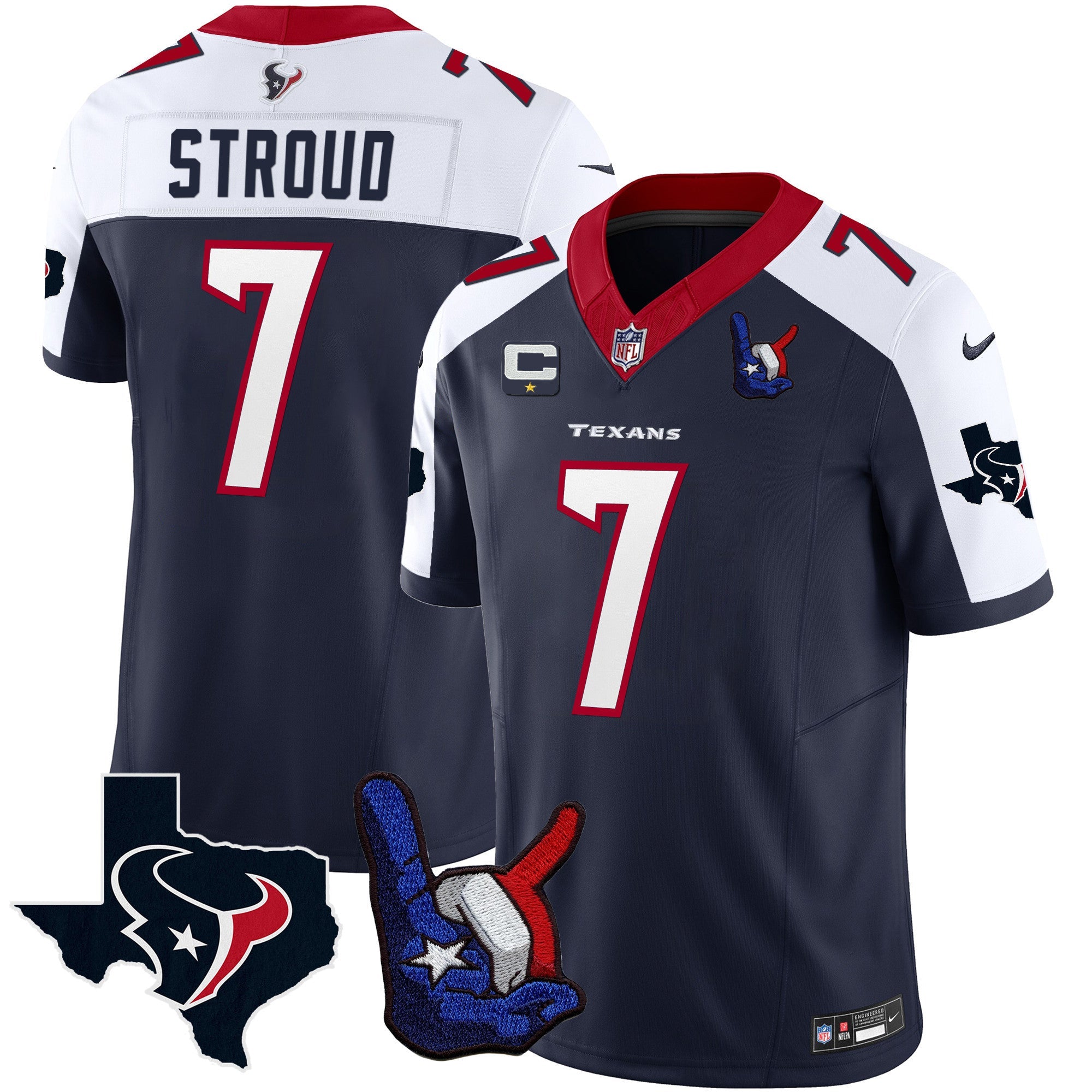 Houston Texans Hand Sign Throwing Up The H Vapor Jersey – All Stitched – Alternate – C.J. Stroud Jersey