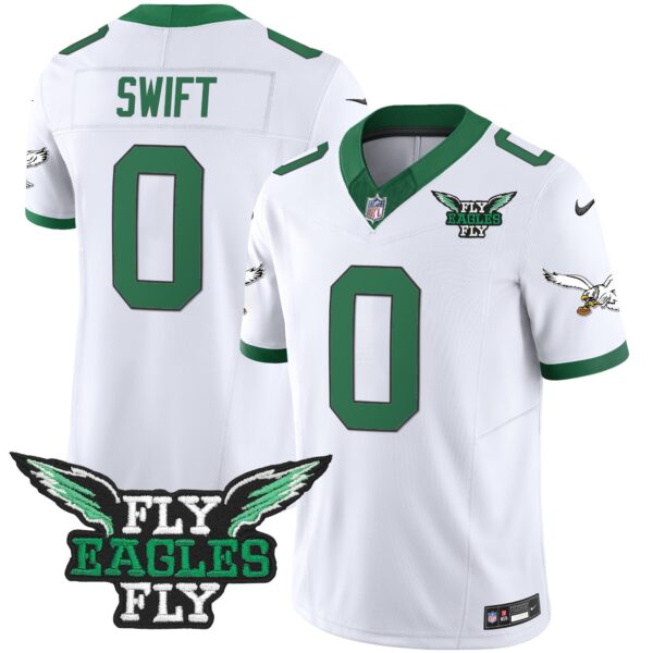 Fly Eagles Fly Patch Throwback Kelly Green Vapor Jersey – All Stitched – Kelly White – D’Andre Swift Jersey