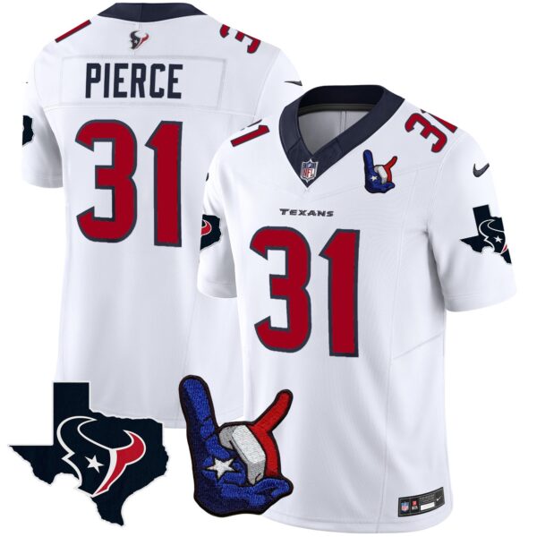 Houston Texans Hand Sign Throwing Up The H Vapor Jersey – All Stitched – White – Dameon Pierce Jersey