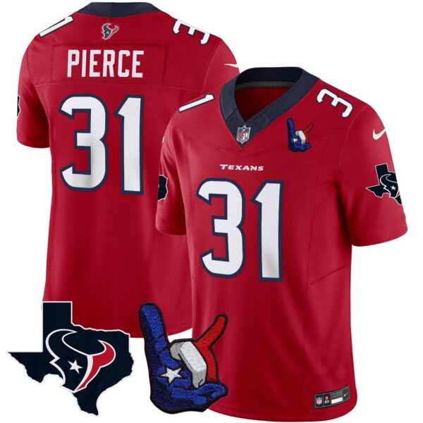 Houston Texans Hand Sign Throwing Up The H Vapor Jersey – All Stitched – Red – Dameon Pierce Jersey