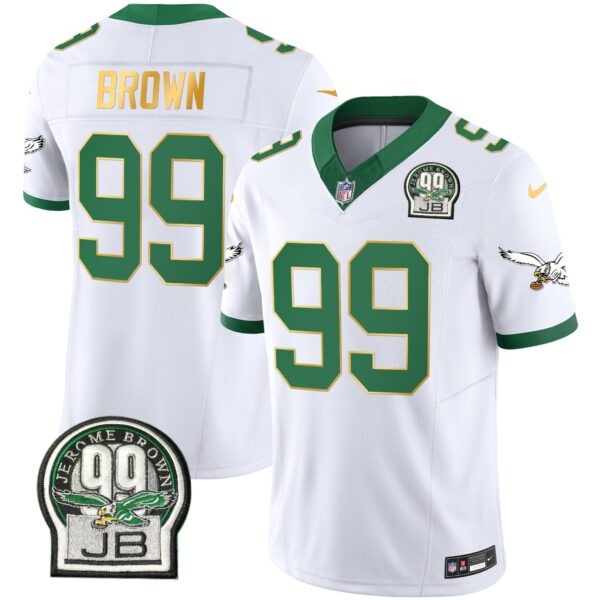 Eagles Jerome Brown Patch Kelly Green Gold Trim Jersey – All Stitched – Kelly White – Jerome Brown Jersey