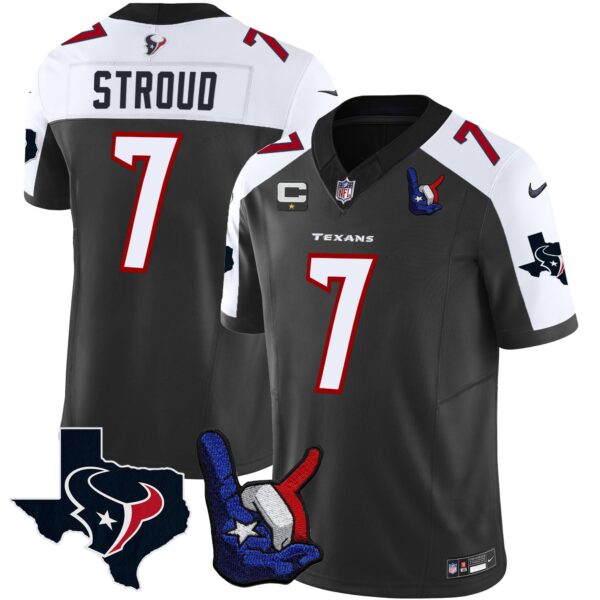 Houston Texans Hand Sign Throwing Up The H Vapor Jersey – All Stitched – Black Alternate – C.J. Stroud Jersey