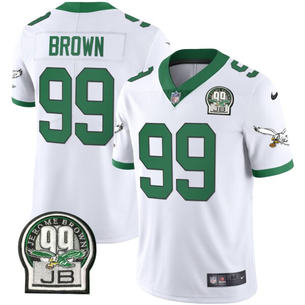Eagles Jerome Brown Retired Patch Gold & Kelly Jersey – All Stitched – Kelly White – Jerome Brown Jersey