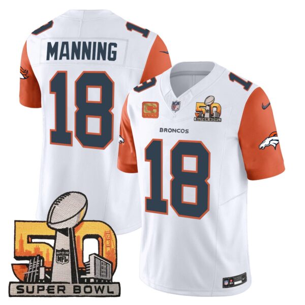 Denver Broncos Super Bowl 50 Patch Vapor Jersey – All Stitched – Orange Sleeves – Peyton Manning Jersey