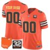 Browns #32 Jim Brown Memorial & Home Patch Gold Trim Custom Jersey – All Stitched – Orange Jersey