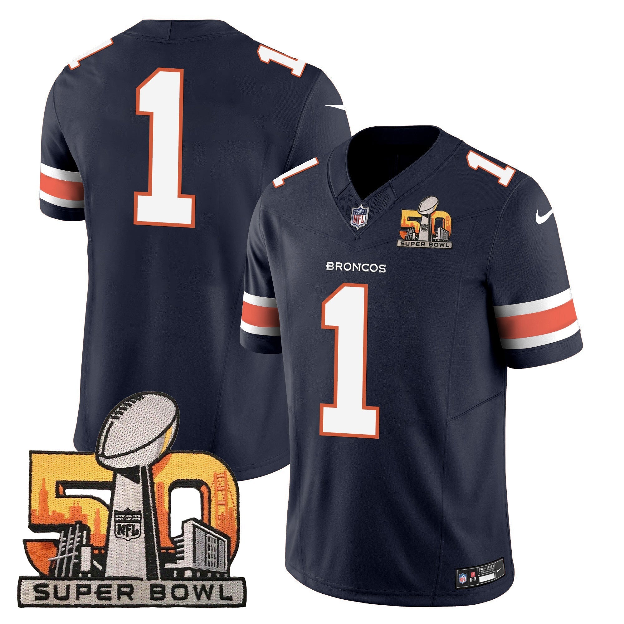 Denver Broncos Super Bowl 50 Patch Vapor Jersey – All Stitched – Navy – #1 Team Jersey