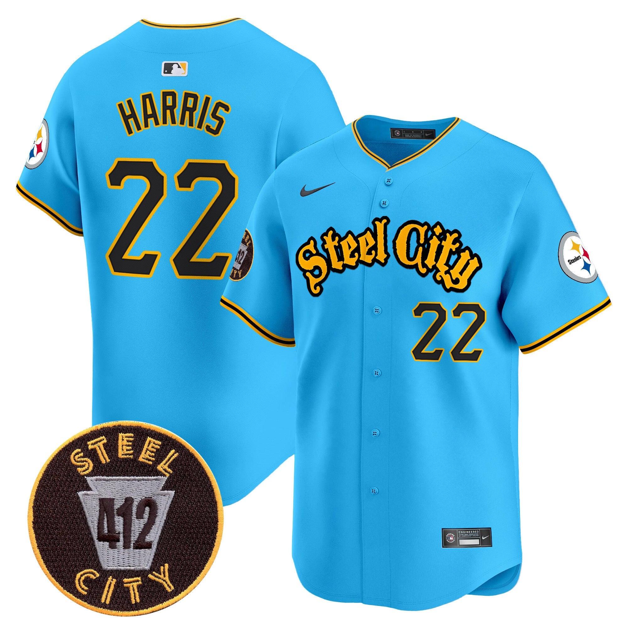 Steelers 412 Patch Vapor Premier Limited Jersey – All Stitched – Light Blue – Najee Harris Jersey