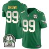 Eagles Jerome Brown Patch Kelly Green Gold Trim Jersey – All Stitched – Kelly Green – Jerome Brown Jersey