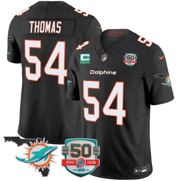 Dolphins 50th Perfect Season & Florida Patch Vapor Jersey – All Stitched – Black – Zach Thomas Jersey