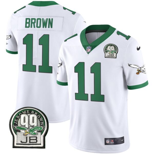 Eagles Jerome Brown Retired Patch Gold & Kelly Jersey – All Stitched – Kelly White – A.J. Brown Jersey