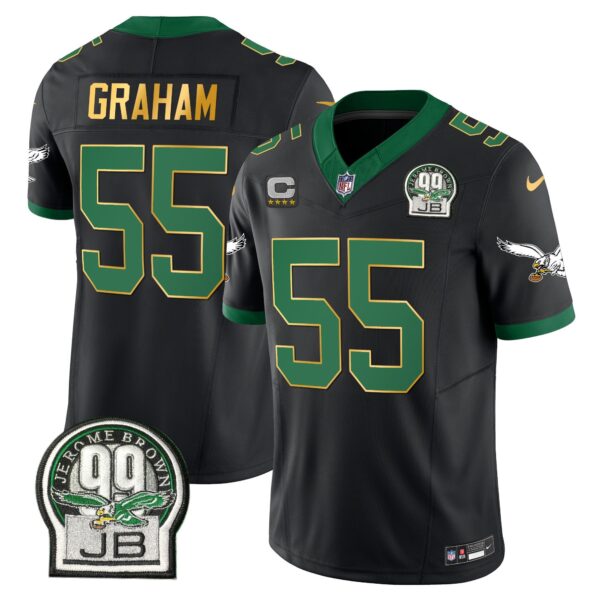 Eagles Jerome Brown Patch Kelly Green Gold Trim Jersey – All Stitched – Black – Brandon Graham Jersey