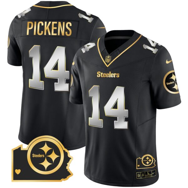 Steelers Home Patch Gold Vapor Jersey – All Stitched – Black Limited – George Pickens Jersey