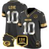 Packers 13 Time World Champions & Home Patch Gold Vapor Jersey V2 – All Stitched – Black Limited – Jordan Love Jersey