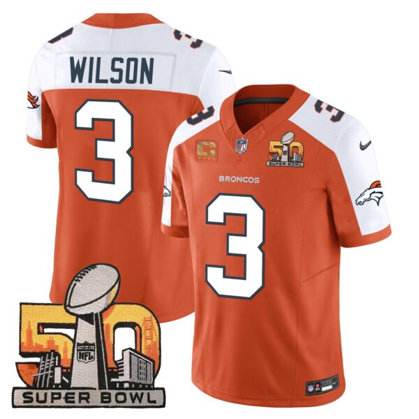 Denver Broncos Super Bowl 50 Patch Vapor Jersey – All Stitched – Orange Alternate – Russell Wilson Jersey