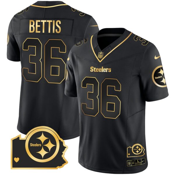 Steelers Home Patch Gold Vapor Jersey – All Stitched – Black Gold – Jerome Bettis Jersey