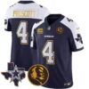 Cowboys Texas & John Madden Patch Gold Trim Vapor Jersey – All Stitched – Navy Alternate – Dak Prescott Jersey