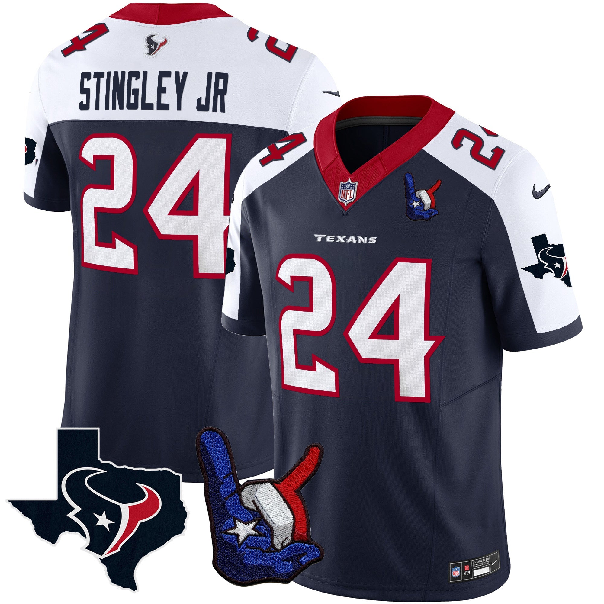 Houston Texans Hand Sign Throwing Up The H Vapor Jersey – All Stitched – Alternate – Derek Stingley Jr. Jersey
