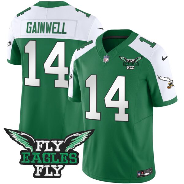 Fly Eagles Fly Patch Throwback Kelly Green Vapor Jersey – All Stitched – Kelly Alternate – Kenneth Gainwell Jersey