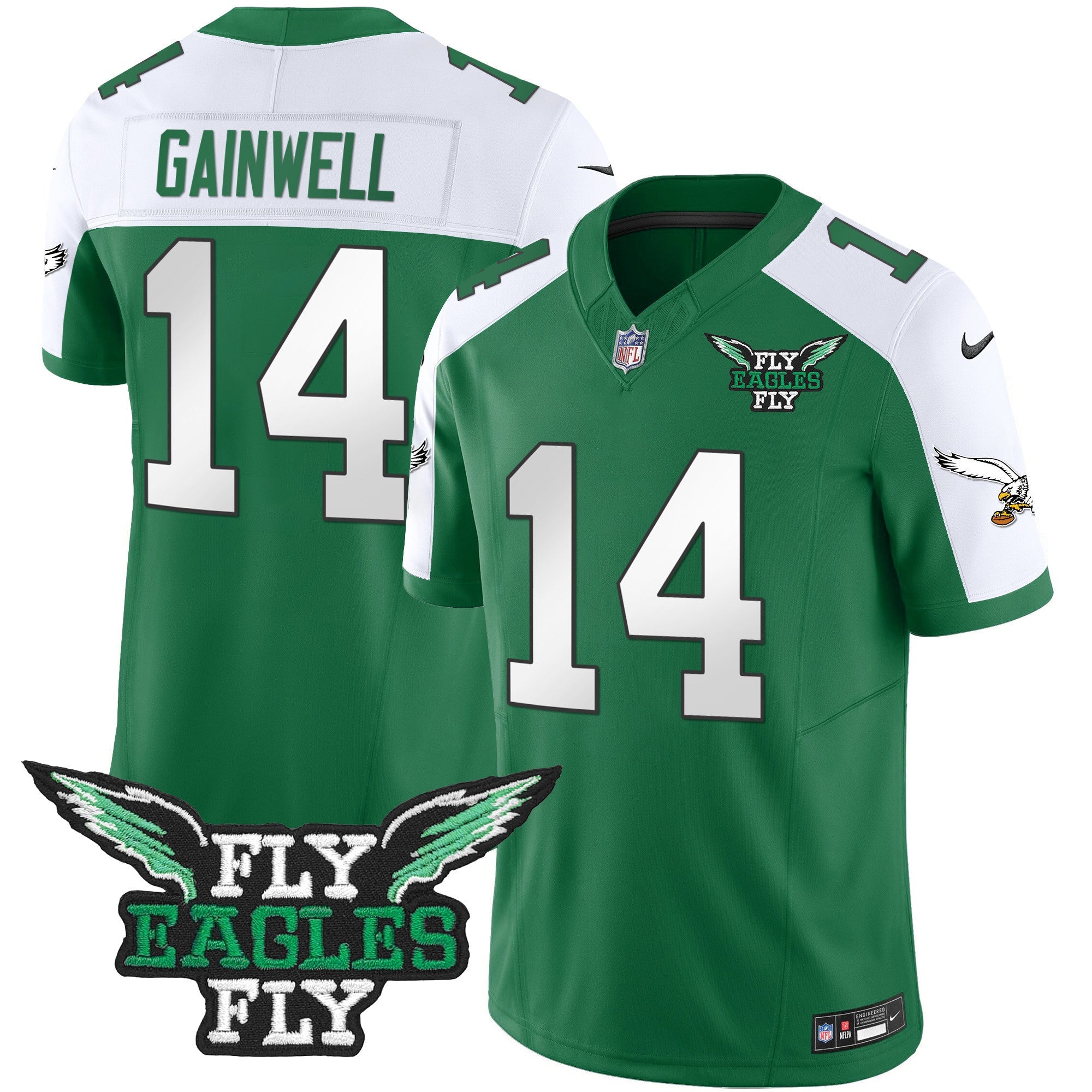 Fly Eagles Fly Patch Throwback Kelly Green Vapor Jersey – All Stitched – Kelly Alternate – Kenneth Gainwell Jersey
