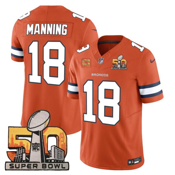 Denver Broncos Super Bowl 50 Patch Vapor Jersey – All Stitched – Orange – Peyton Manning Jersey