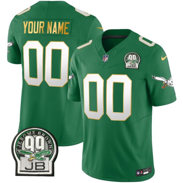 Eagles Jerome Brown Patch Kelly Green Gold Trim Custom Jersey – All Stitched – Kelly Green Jersey