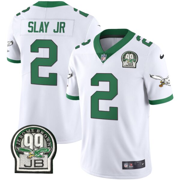 Eagles Jerome Brown Retired Patch Gold & Kelly Jersey – All Stitched – Kelly White – Darius Slay Jr. Jersey