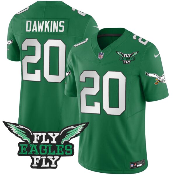 Fly Eagles Fly Patch Throwback Kelly Green Vapor Jersey – All Stitched – Kelly Green – Brian Dawkins Jersey