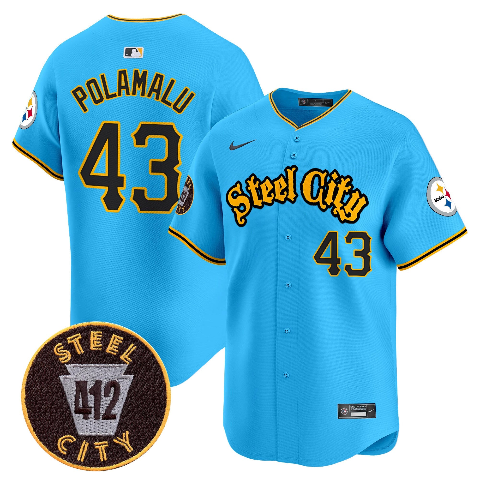 Steelers 412 Patch Vapor Premier Limited Jersey – All Stitched – Light Blue – Troy Polamalu Jersey