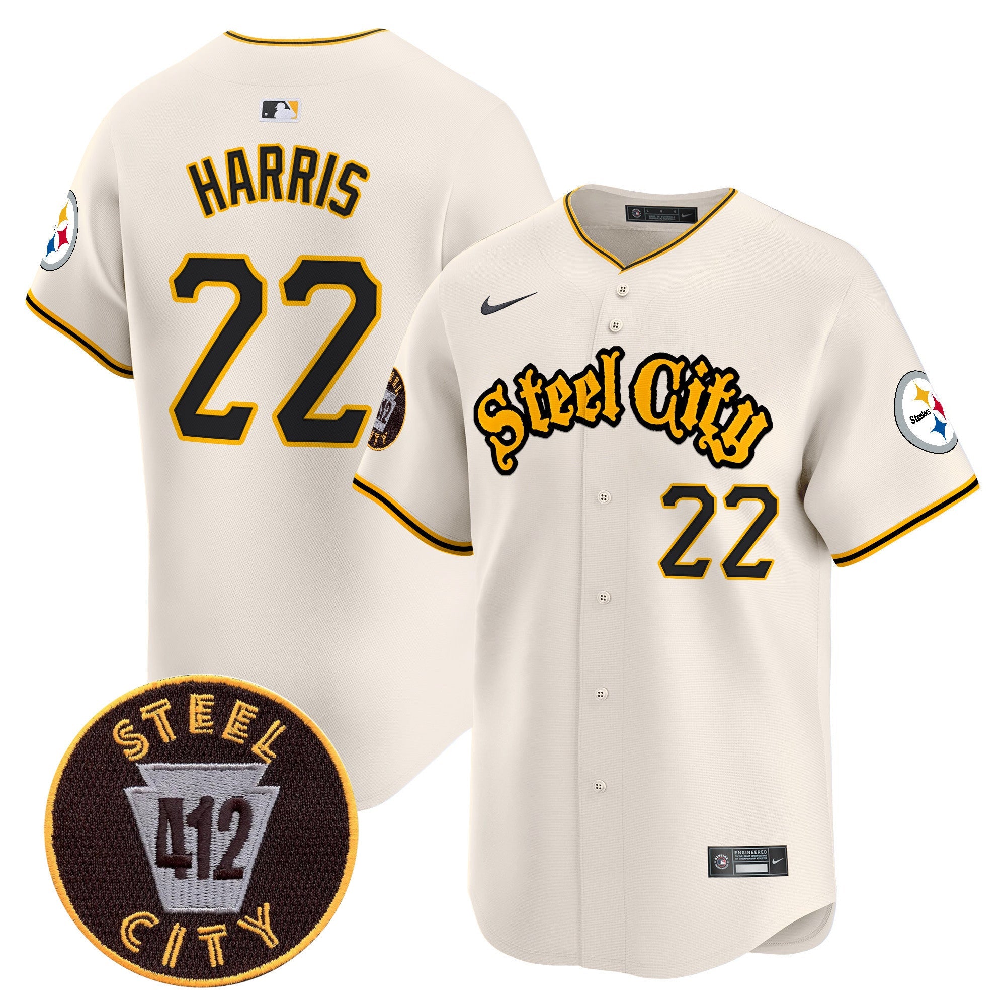 Steelers 412 Patch Vapor Premier Limited Jersey – All Stitched – Cream – Najee Harris Jersey