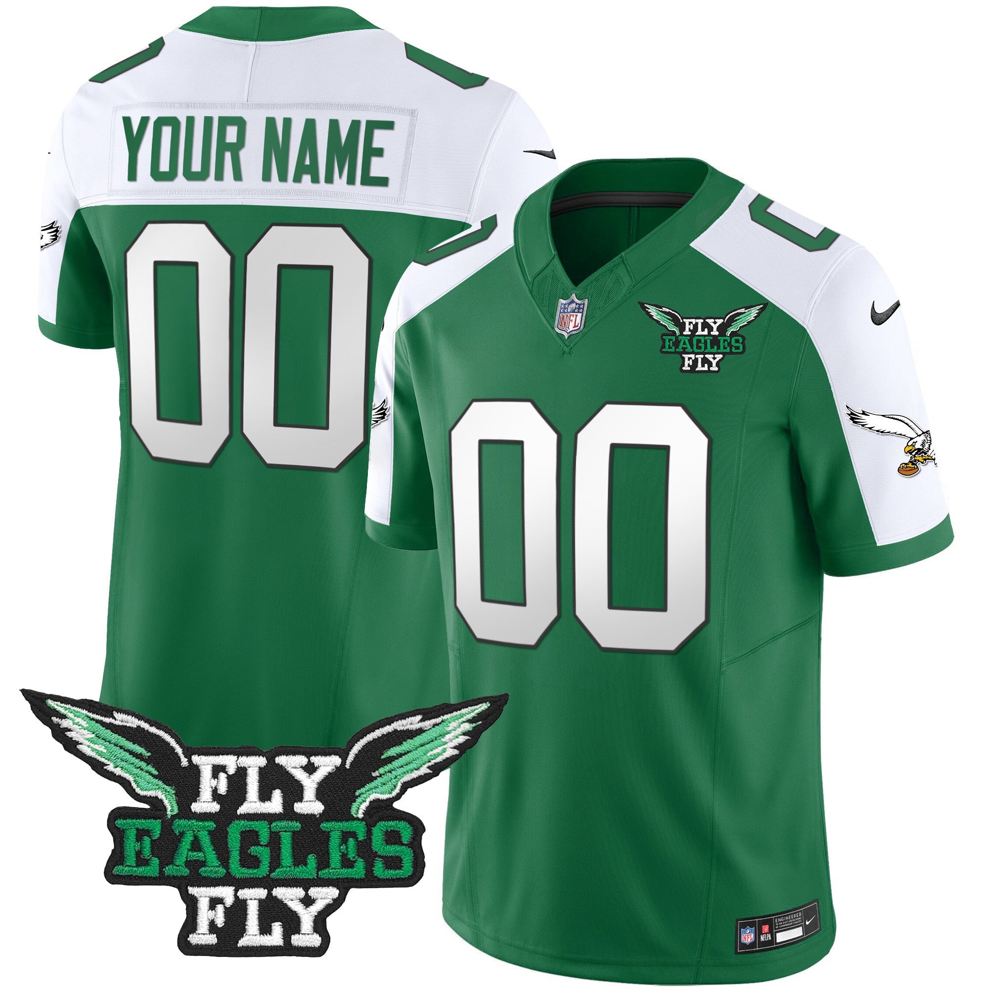 Fly Eagles Fly Patch Throwback Kelly Green Vapor Custom Jersey – All Stitched – Kelly Alternate Jersey