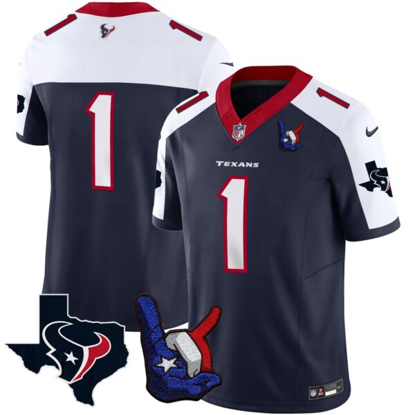Houston Texans Hand Sign Throwing Up The H Vapor Jersey – All Stitched – Alternate – #1 Team Jersey