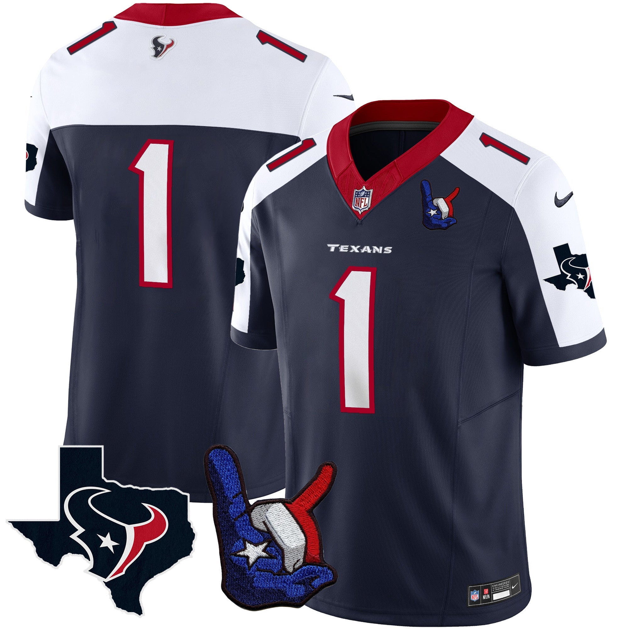 Houston Texans Hand Sign Throwing Up The H Vapor Jersey – All Stitched – Alternate – #1 Team Jersey