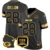 Packers 13 Time World Champions & Home Patch Gold Vapor Jersey V2 – All Stitched – Black Gold – AJ Dillon Jersey