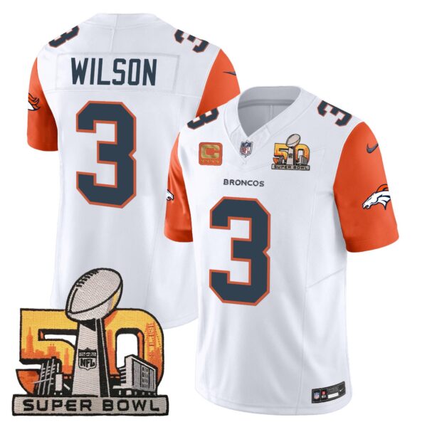Denver Broncos Super Bowl 50 Patch Vapor Jersey – All Stitched – Orange Sleeves – Russell Wilson Jersey