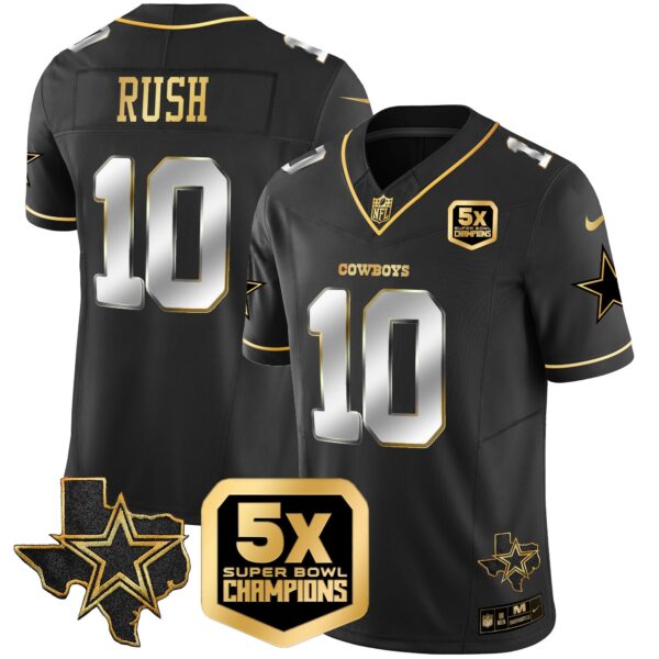 Cowboys 5x Super Bowl Champions Vapor Limited Jersey – All Stitched – Black Limited – Cooper Rush Jersey