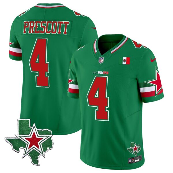 Cowboys 2024 Mexico Vapor Limited Jersey – All Stitched – Green – Dak Prescott Jersey