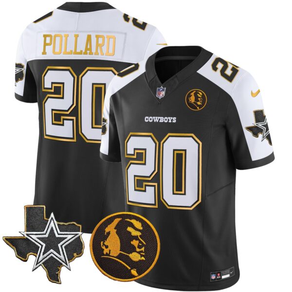 Cowboys Texas & John Madden Patch Gold Trim Vapor Jersey – All Stitched – Black Alternate – Tony Pollard Jersey