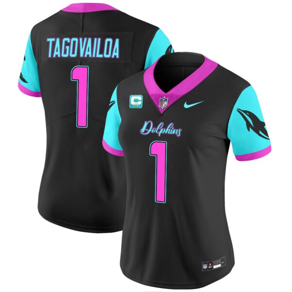 Women Dolphins Miami Vice Vapor Limited Jersey – All Stitched – Black – Tua Tagovailoa Jersey