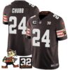 Browns #32 Jim Brown Memorial Patch Vapor Limited Jersey V2 – All Stitched – Brown – Nick Chubb Jersey