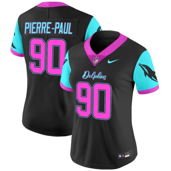 Women Dolphins Miami Vice Vapor Limited Jersey – All Stitched – Black – Pierre-Paul Jersey