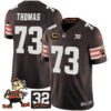 Browns #32 Jim Brown Memorial Patch Vapor Limited Jersey V2 – All Stitched – Brown – Joe Thomas Jersey