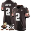 Browns #32 Jim Brown Memorial Patch Vapor Limited Jersey V2 – All Stitched – Brown – Amari Cooper Jersey