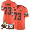 Browns #32 Jim Brown Memorial Patch Vapor Limited Jersey V2 – All Stitched – Orange – Joe Thomas Jersey