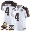 Browns #32 Jim Brown Memorial Patch Vapor Limited Jersey V2 – All Stitched – Inverted – Deshaun Watson Jersey