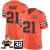 Browns #32 Jim Brown Memorial Patch Vapor Limited Jersey V2 – All Stitched – Orange – Denzel Ward Jersey