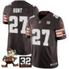 Browns #32 Jim Brown Memorial Patch Vapor Limited Jersey V2 – All Stitched – Brown – Kareem Hunt Jersey