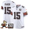 Browns #32 Jim Brown Memorial Patch Vapor Limited Jersey V2 – All Stitched – White – Joe Flacco Jersey
